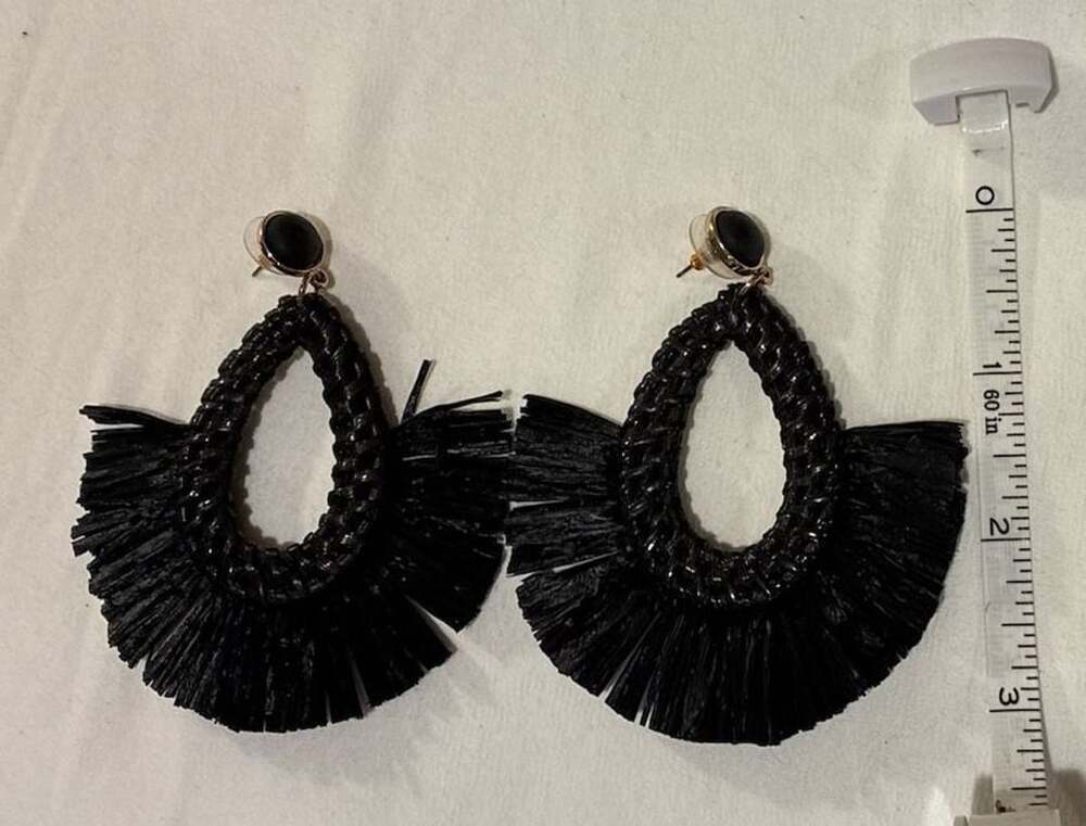 Black Fringe Tassel Hoop Earrings